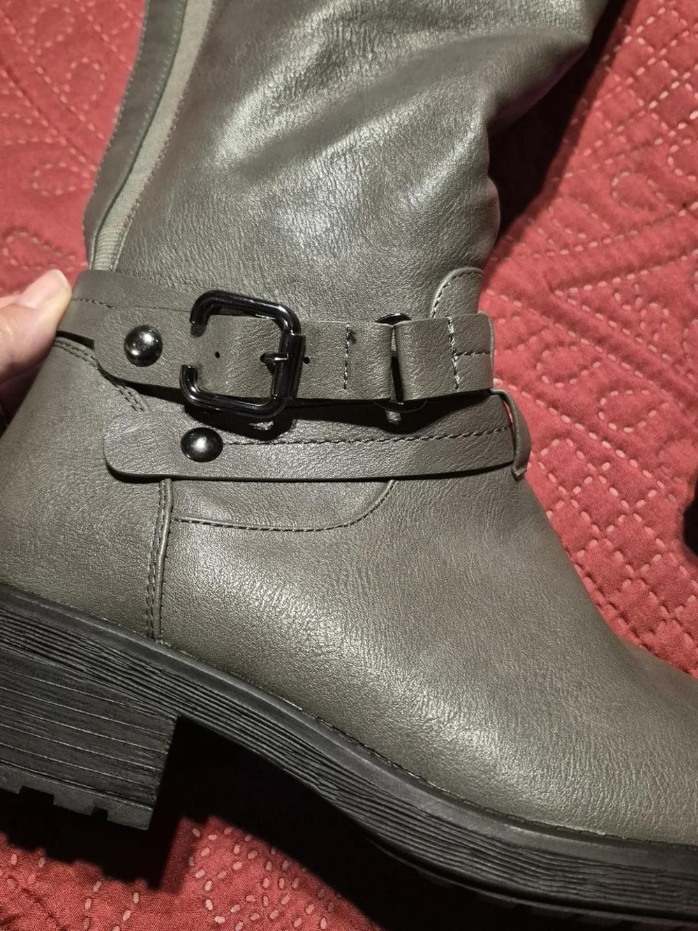 Dream Pairs Over-the-Knee Gray Buckle Riding Boots